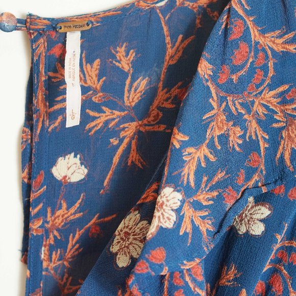 Free People Blue Floral Ruffle Me Up Mini Dress L - Picture 4 of 5